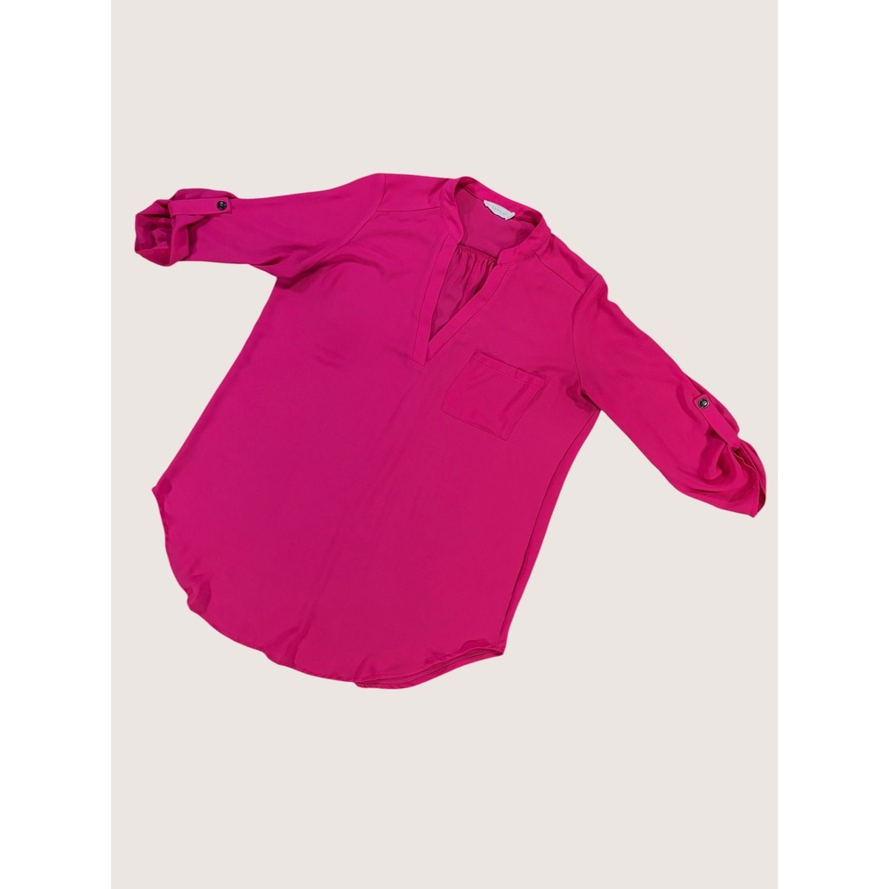 Lush Hot Pink Fuchsia Roll Tab Sleeve Blouse Medium